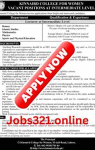 Kinnaird College for Women KCW Jobs Opportunity April 2024